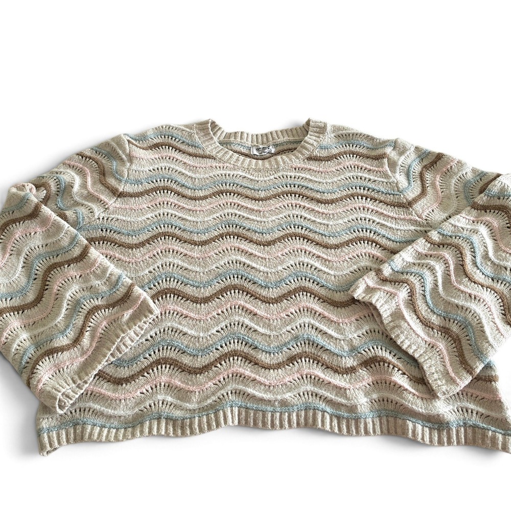 Love Knit by The Sweater Dept Women's 2X Wavy Stripe Pointelle Knit Sweater Boho